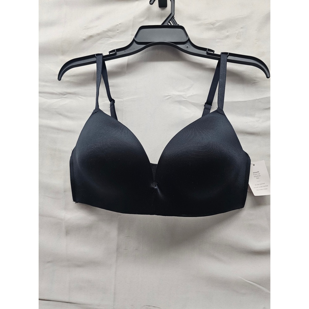 Auden Womens Smooth Push Up Wirefree Bra Black Nylon Blend Casual Size 36D
